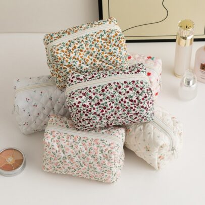 Floral Quilted Cosmetic Bag